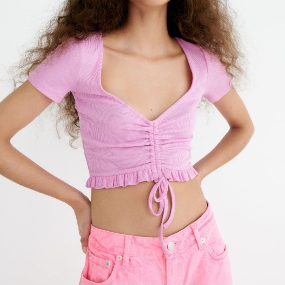 Zara pink cropped top with ruched front detail